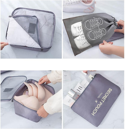 8 Piece Travel Organizer Set, Suitcase Organizer, Space Saver Travel Pouches, Suitcase Organizer for Clothes, Shoes and Underwear