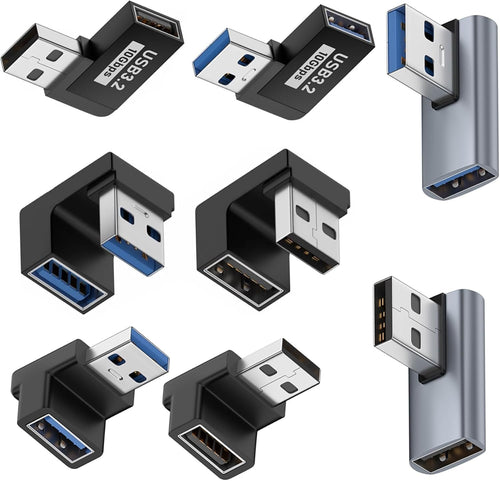 tunghey 8Pack 180 Degree & 90 Degree USB 3.1 Adapter, Left and Right Angle USB A Male to Female Extender Connector for PC, Laptop, USB A Car Charger, Surf-ace Pro 7+, Ras-pberry Pi and More