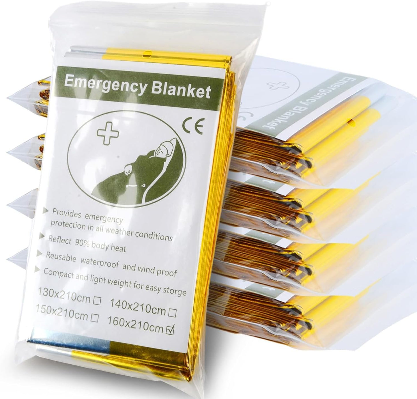 Emergency Mylar Blanket 5-Pack, Thermal Survival Blankets, Reflective Foil Blanket Silver and Gold, 82'' x 63'' Gigantic Space Blanket. Suitable for First Aid, Outdoors, Camping, Auto Emergency Use