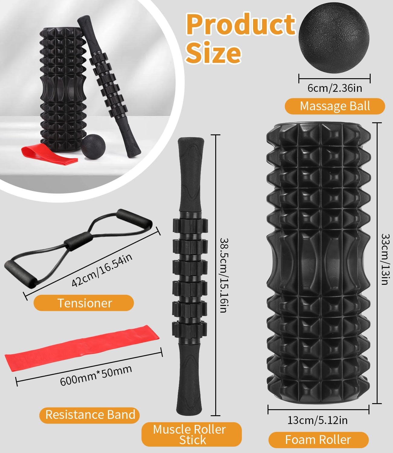 Zaxiva 5 in 1 Foam Roller Set, High Density Roller Pilates, Massage Roller, Muscle Massage Ball, Tensioner, Resistance Band for Massage, Fitness Exercises Pilates Equipment
