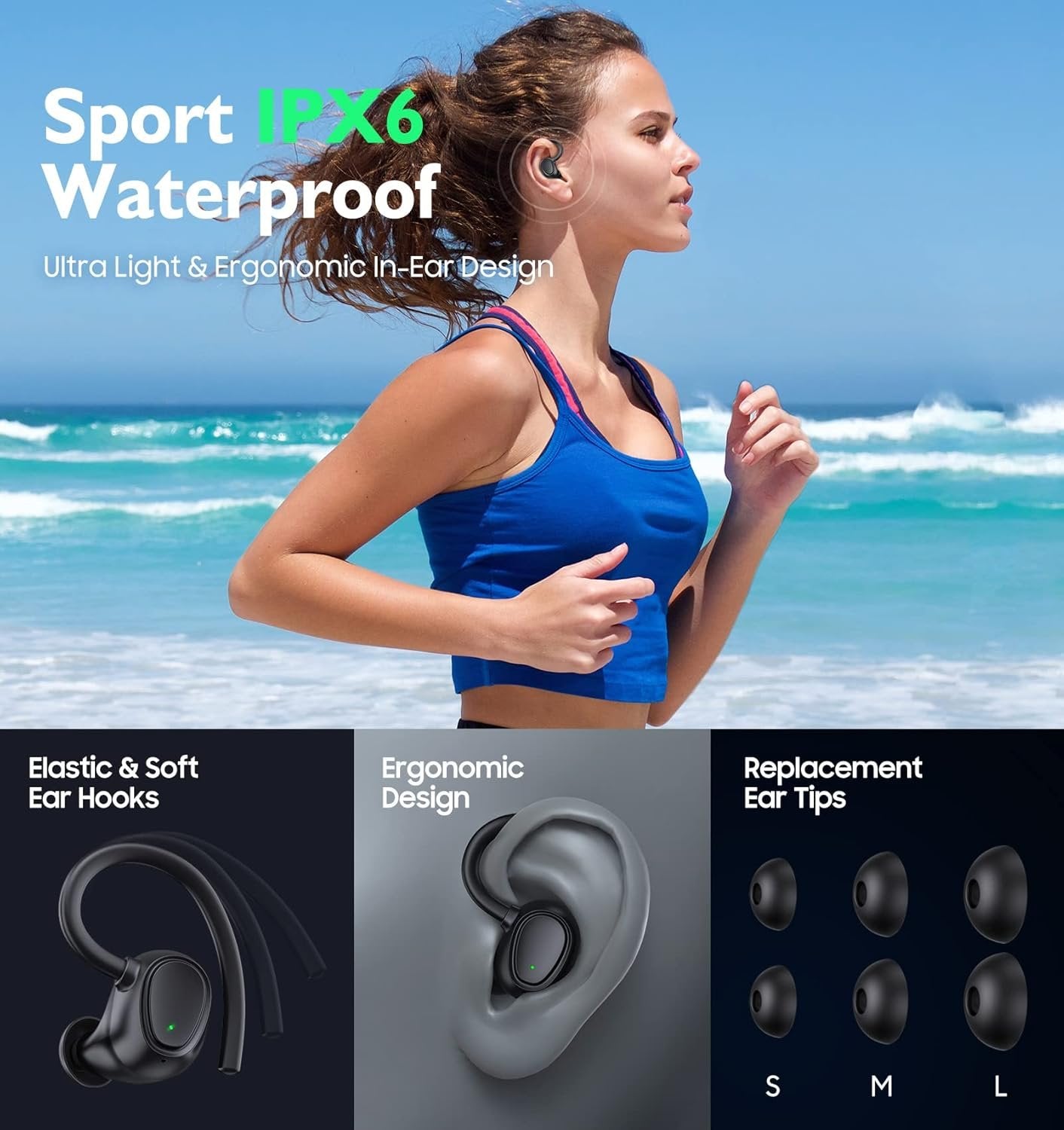 Wireless Earbuds, KORSKR Bluetooth Earbuds Touch Control Ear Buds Hi-Fi Stereo 42H Playtime Bluetooth 5.3 Earphones IPX6 Waterproof Wireless Headphones with Mic Fast Charging Case for Sports - Black