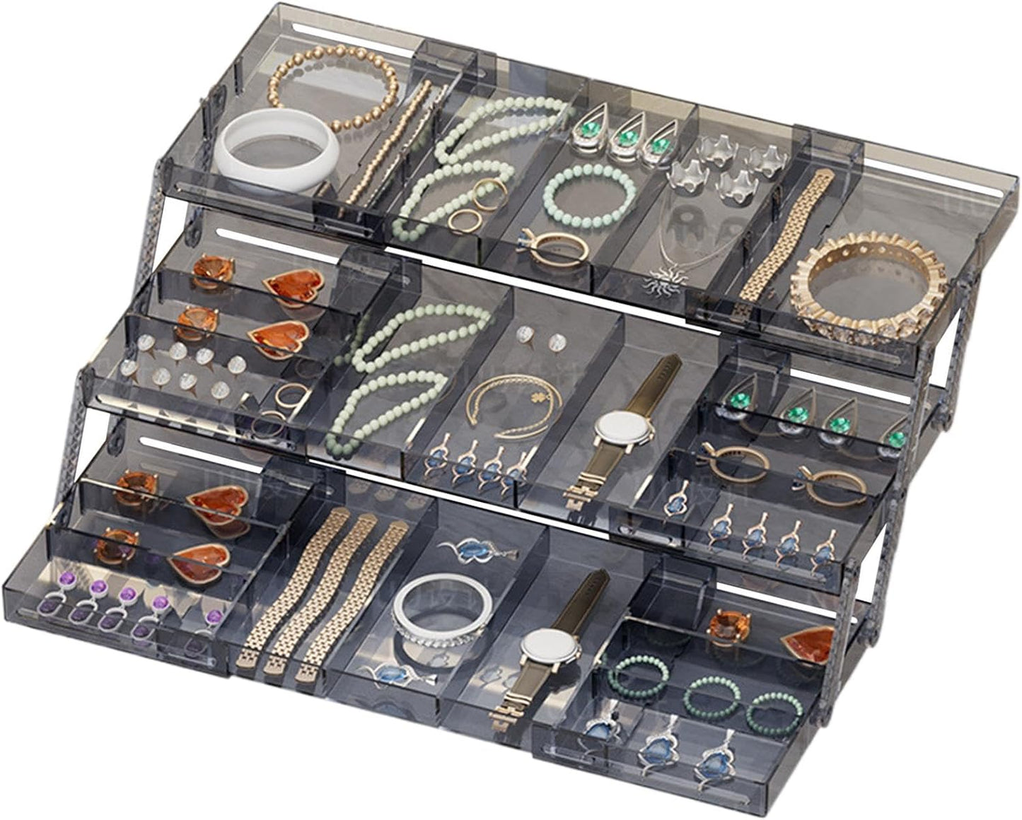 Ungtyb 3 Tier Drawer Organizer, Expandable Storage Tray, Adjustable Compartments Storage Trays, Hair Accessories Storage Tray 9.84x5.9x2.68 for Makeup, Hair Accessories, Jewelry, Pins
