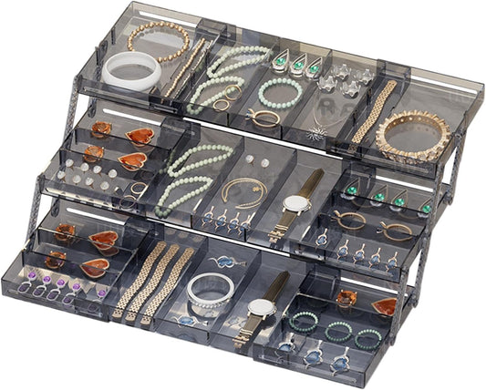 Ungtyb 3 Tier Drawer Organizer, Expandable Storage Tray, Adjustable Compartments Storage Trays, Hair Accessories Storage Tray 9.84x5.9x2.68 for Makeup, Hair Accessories, Jewelry, Pins