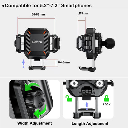 iMESTOU Anti-Vibration Phone Mount for Motorcycles and Bikes with Shock Absorbers & Anti-Theft Design, 1" Ball Phone Mount Suitable for 5.2"-7.2" Up to 15mm Thick Phones, Fits for 22-32mm Handlebars