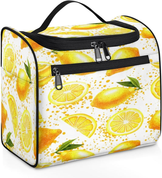 Lemon Fruit Travel Toiletry Bag for Men and Women Yellow Large Hanging Toiletry Organizer Waterproof Hygiene Bag with Metal Hook, Lemon Fruit, 10.2 x 6.5 x 9.2 inches