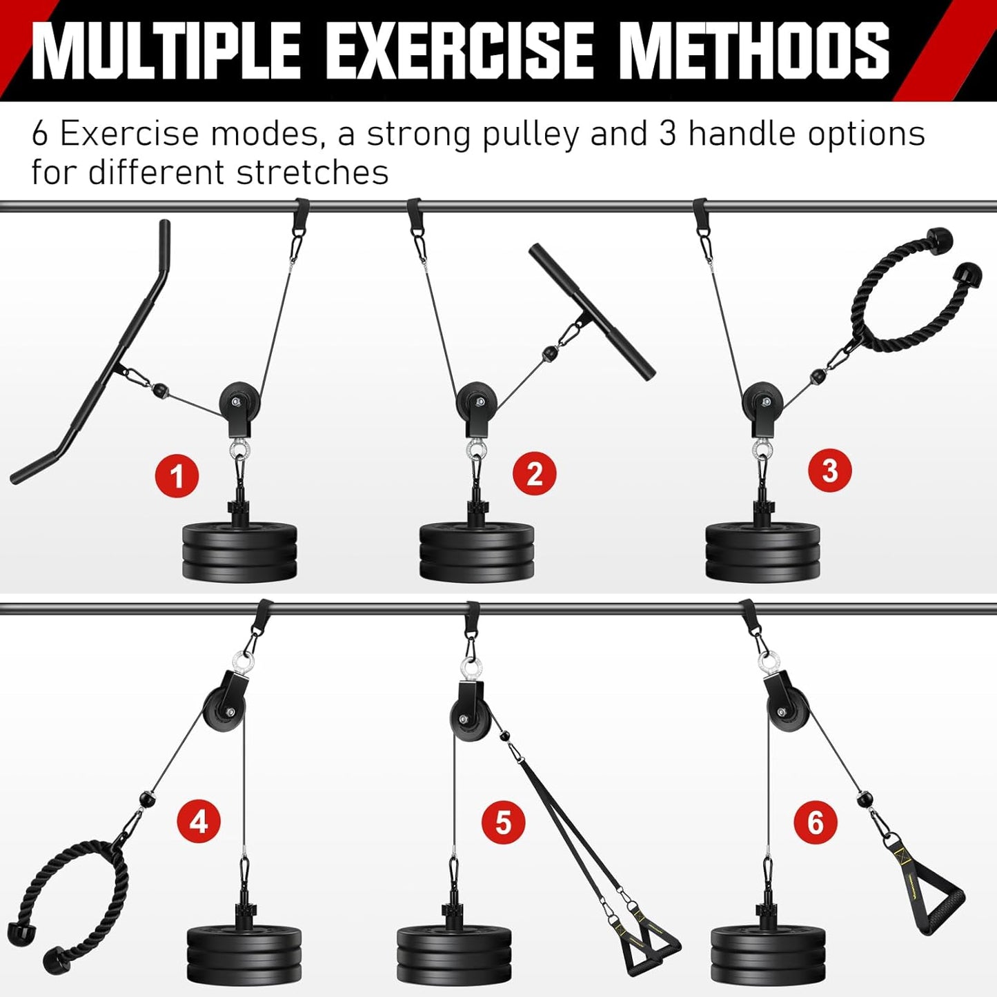 RENRANRING Fitness LAT and Lift Pulley System Gym - Upgraded LAT Pull Down Cable Machine Attachments, Loading Pin, Handle and Tricep Rope, for Biceps Curl, Forearm, Triceps Exercise Gym Equipment