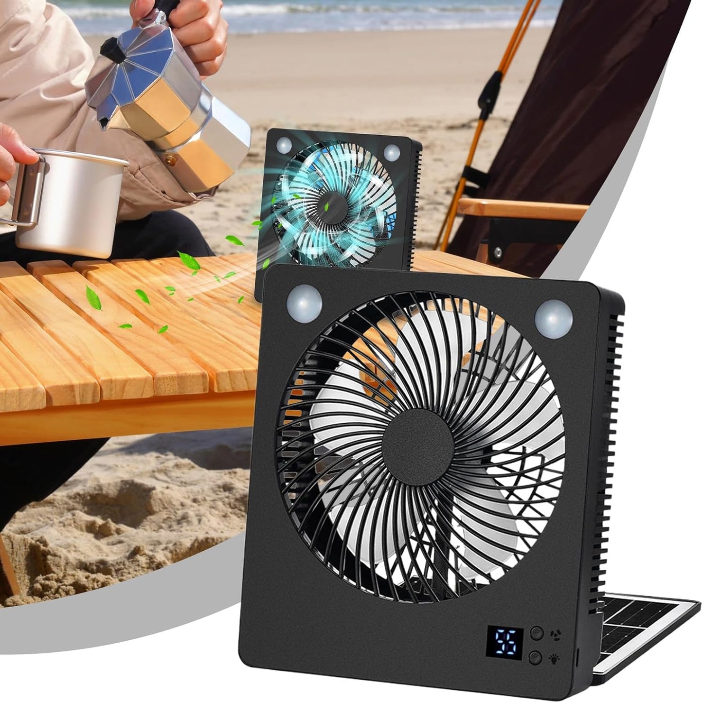 Solar Power Fan, Cooling Camping Fan, Rechargeable Folding Air With LED Lights, Quiet 3-Speed Cool Gadget For Home, Tent, Beach, Travel, Survival Gear, 7.2x2.36x8.19 In, 1-Pack