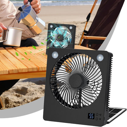 Solar Power Fan, Cooling Camping Fan, Rechargeable Folding Air With LED Lights, Quiet 3-Speed Cool Gadget For Home, Tent, Beach, Travel, Survival Gear, 7.2x2.36x8.19 In, 1-Pack