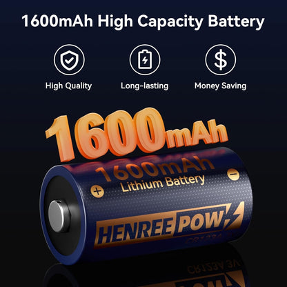 Henreepow CR123A Lithium Battery, 10-Year Shelf Life,CR17345 3V High Capacity Lithium Batteries, Long-Lasting for Sensors,Home Security Automation Devices (12 Pack-Non Rechargeable)