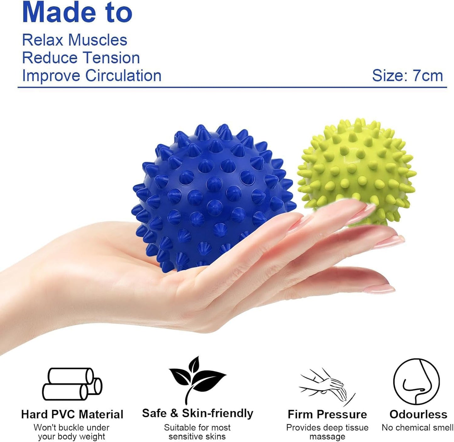 BEANPRECOY 2 Spiky Massage Balls Trigger Point Massager Therapy Balls Back Deep Tissue Massage Spiny Balls Foot Massager Myofascial Release Pain Relief Plantar Fasciitis Relief All Over Body pain