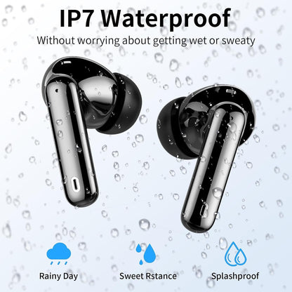 Wireless Earbuds, Bluetooth Headphones 5.4 HiFi Stereo, Wireless Earphones with ENC Noise Cancelling Mic, IP7 Waterproof in Ear Headphones, LED Digital Display Ear Buds, Touch Control, Black