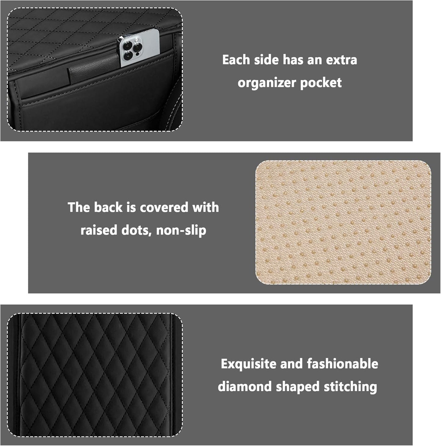 Upgraded Car Armrest Cover, Microfiber Leather Arm Rest for Car Cushion with 2 Pocket Car Organizer, Universal Car Interior Accessories for Cars SUV Trucks (Black)