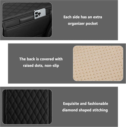 Upgraded Car Armrest Cover, Microfiber Leather Arm Rest for Car Cushion with 2 Pocket Car Organizer, Universal Car Interior Accessories for Cars SUV Trucks (Black)