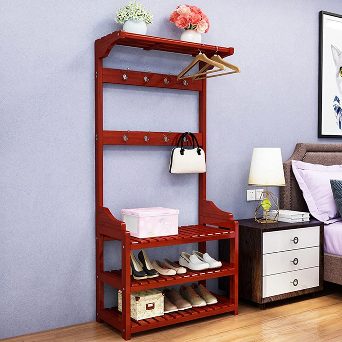Generico Appendiabiti 3 in 1 - Organizzatore Indipendente per Vestiti e Scarpe per corridoio, Ingresso, Camera da Letto - Soluzione Portatile per riporre Abiti e Cappelli - Mobili Eleganti per la CAS