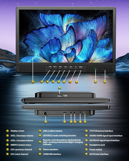 NORTHING 18" 1080P Full HD Portable TV, Portable Entertainment System with HDMI Port for Your Favorite Smart Streaming or Gaming Device | Sleeping Timer,