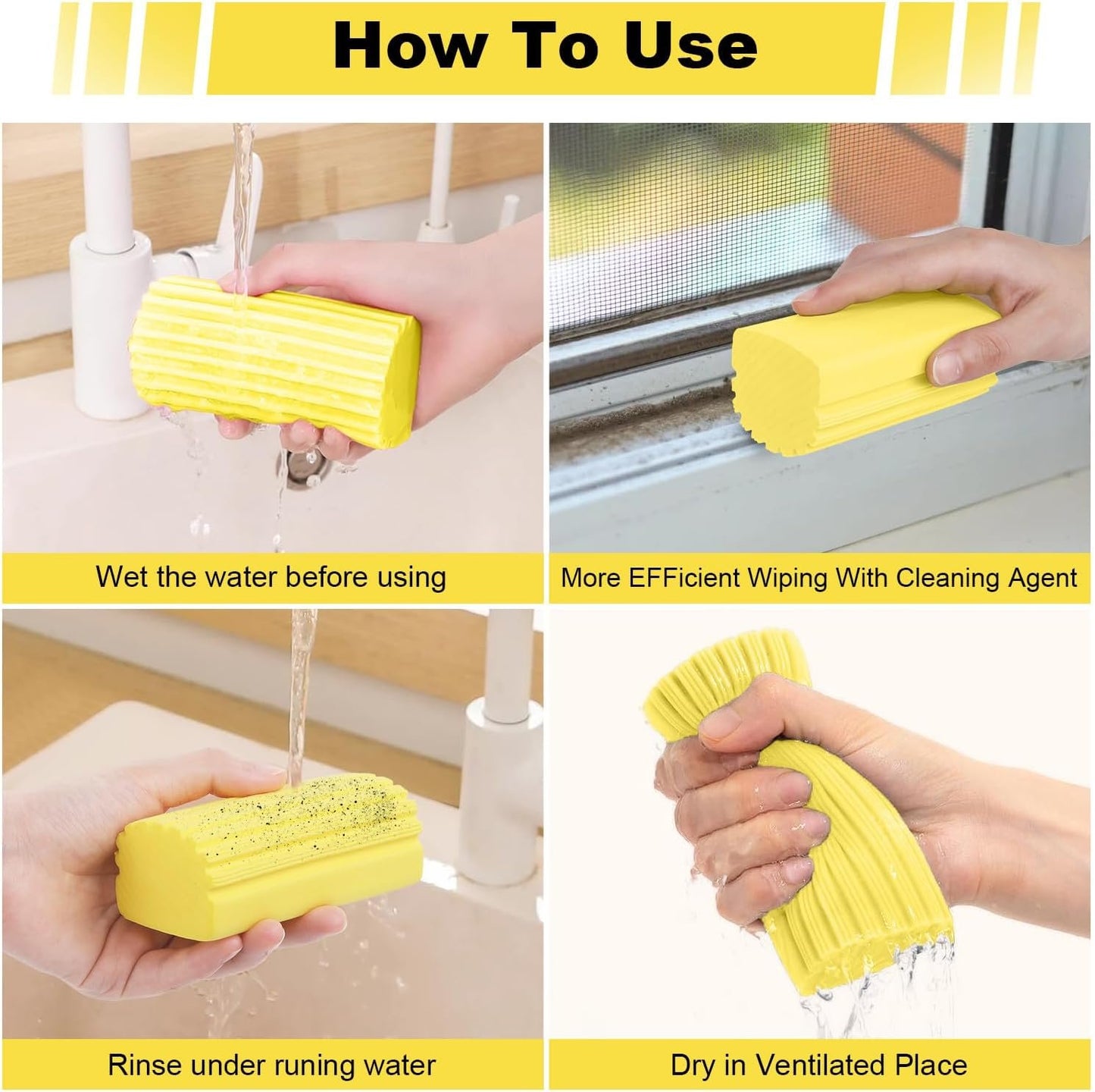 Dusting Sponge Damp Duster for Cleaning - 4 Packs Dust Sponge with Ridges Cleaning Tools, Reusable Duster Sponge Cleaning Supplies, Washable Wet Damp Duster Sponge Household for Kitchen, Bathroom