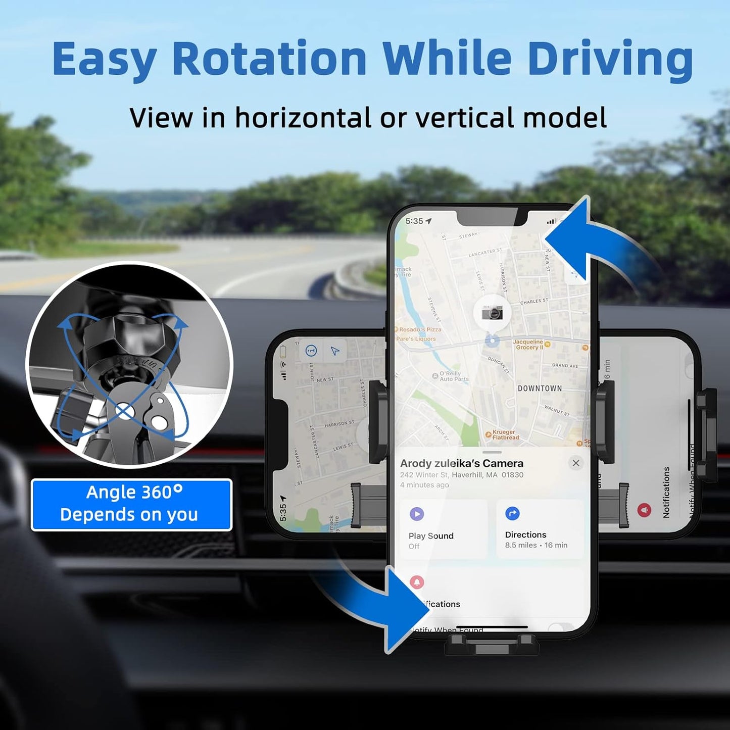 Giftorld Car Air Vent Phone Mount,360°Rotation,Solid & Steady,Auto-Clamping,Easy Installtion,Car Phone Holder,Compatible for All iPhone Series and Other 4-7 inchs Cellphone.