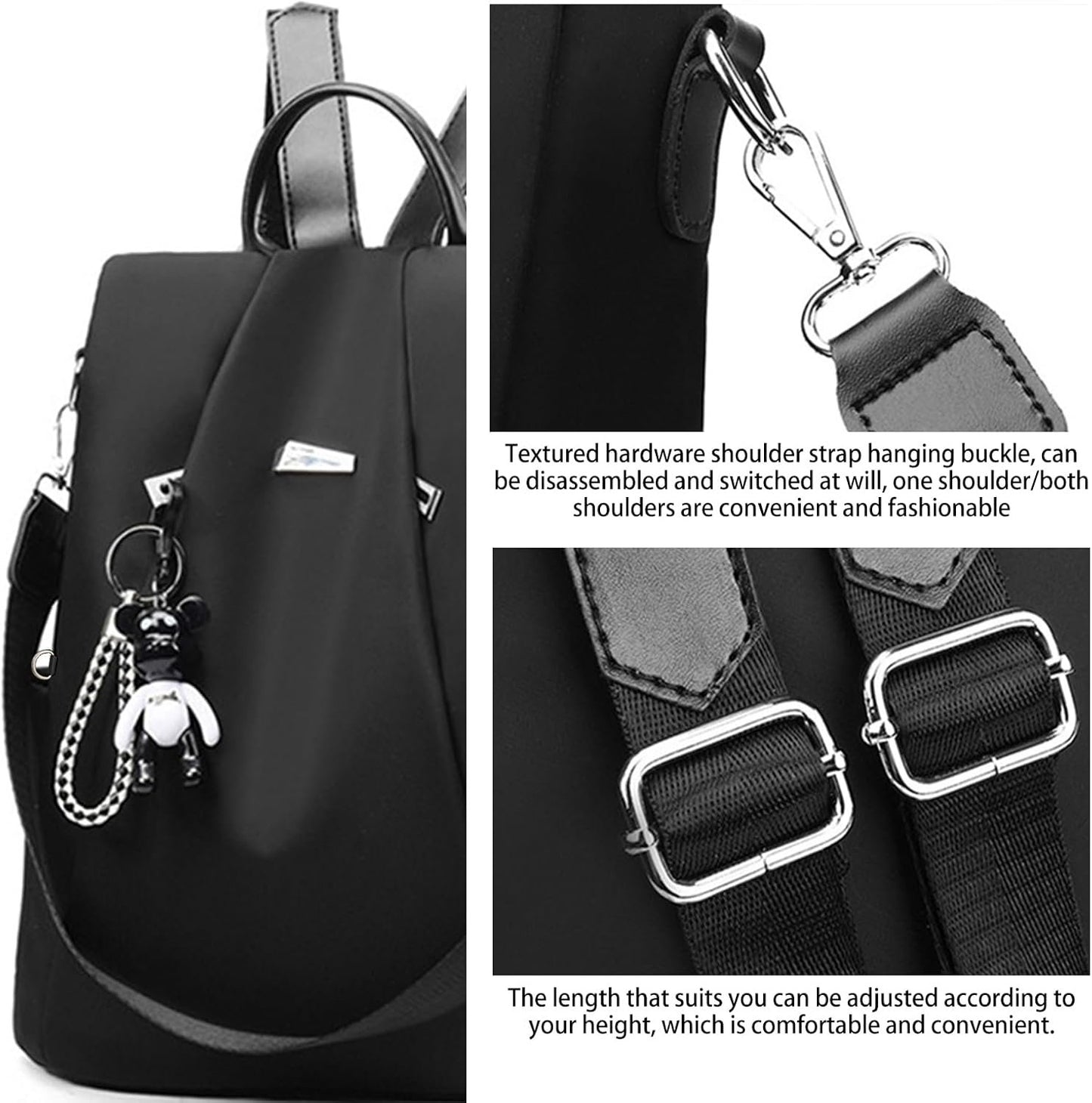 Dafape Women Backpack Purse, Fashion Daypack Shoulder Bag Crossbody Bag for Travel Work Business Outdoor Camping Cycling Ladies Men Lightweight (Black)