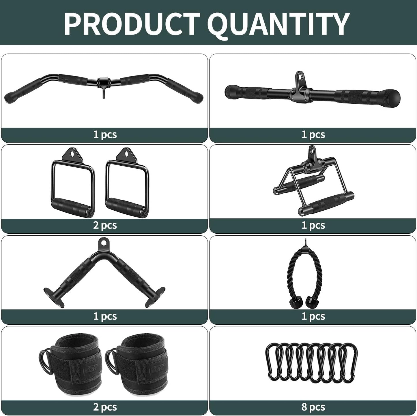 WNOEY Solid Steel Cable Machine Accessories for Home Gym, Triceps Pull Down Attachment, Cable Attachments for Gym, LAT Pull Down Attachment Weight Fitness