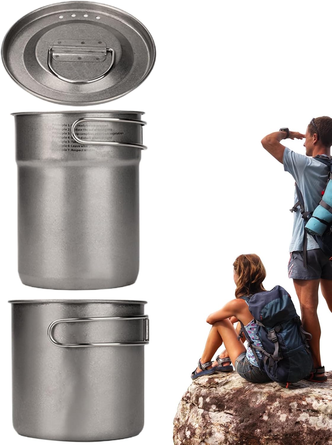 Camping Pots, 2X Stainless Steel, Outdoor Cooking Set, Capacity, Portable Survival Equipment, Lightweight Hiking Gear, Travel Meal Prep Tool, Picnic Supplies, 1000ml
