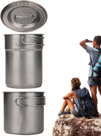 Camping Pots, 2X Stainless Steel, Outdoor Cooking Set, Capacity, Portable Survival Equipment, Lightweight Hiking Gear, Travel Meal Prep Tool, Picnic Supplies, 1000ml