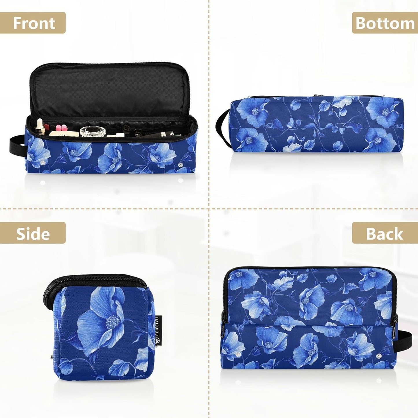 Deep Blue Flowers 2 in 1 - Organizer per strumenti per capelli con tappetino resistente al calore, custodia da viaggio portatile per utensili caldi e accessori per la cura dei capelli