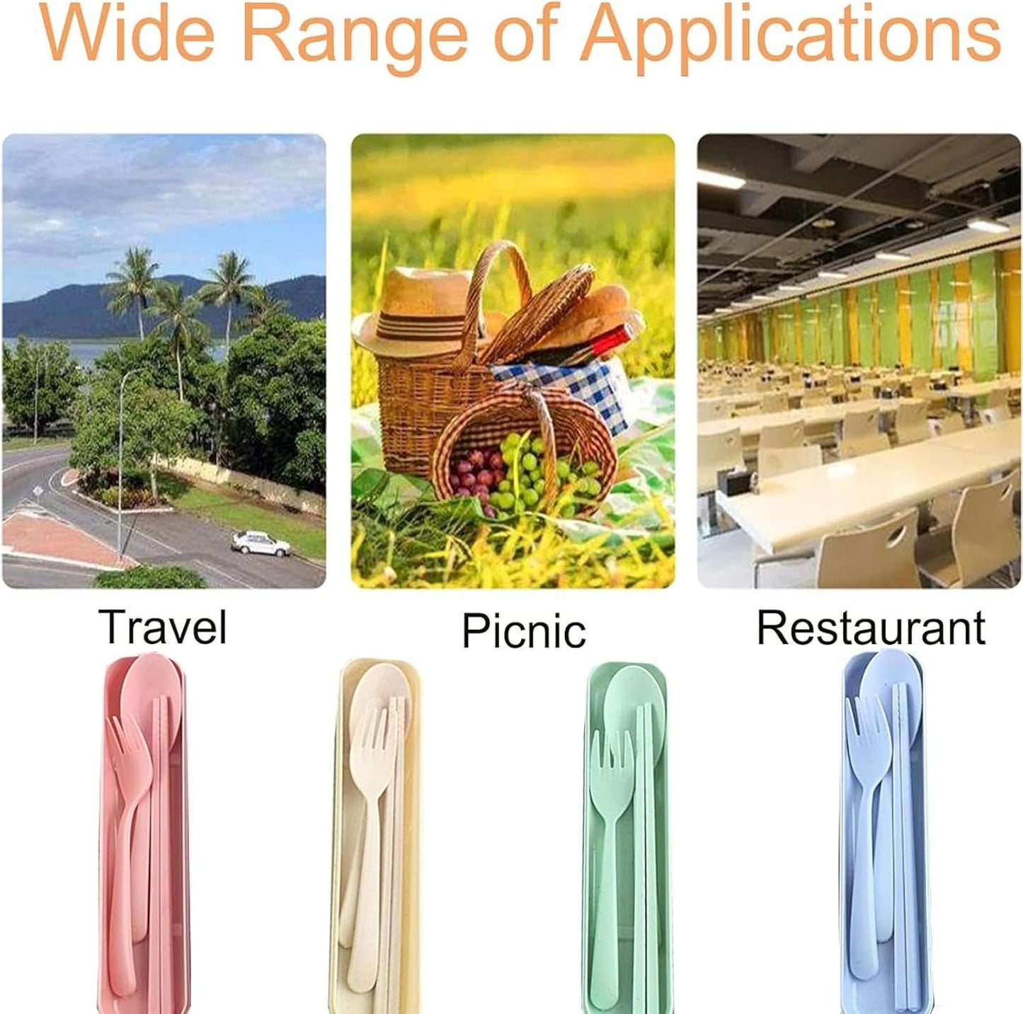 4 Sets Wheat Straw Cutlery, Food-Grade Cutlery Set, Reusable Portable Travel Utensil Set with Case, Camping Utensils Spoon Knife Fork Tableware Set, for Kids Adult (4 Colors)