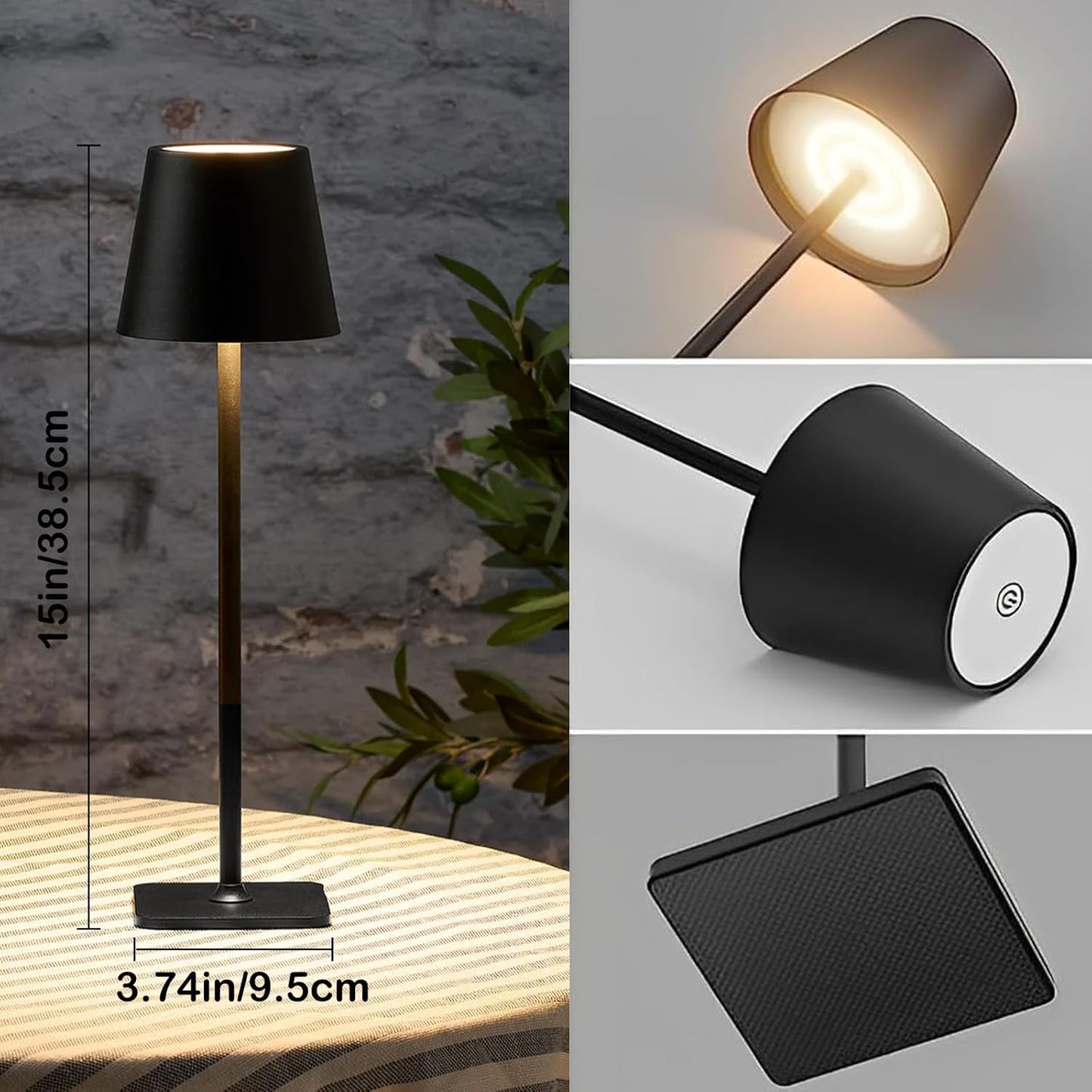 2 Pack Cordless Table Lamps-6000mAh Rechargeable Lamp,Waterproof Outdoor Table Lights for Patio/Shower/Restaurant/Dinner/Kitchen Counter/Dining Table Top Lighting,Mini Small Battery Operated Lamp