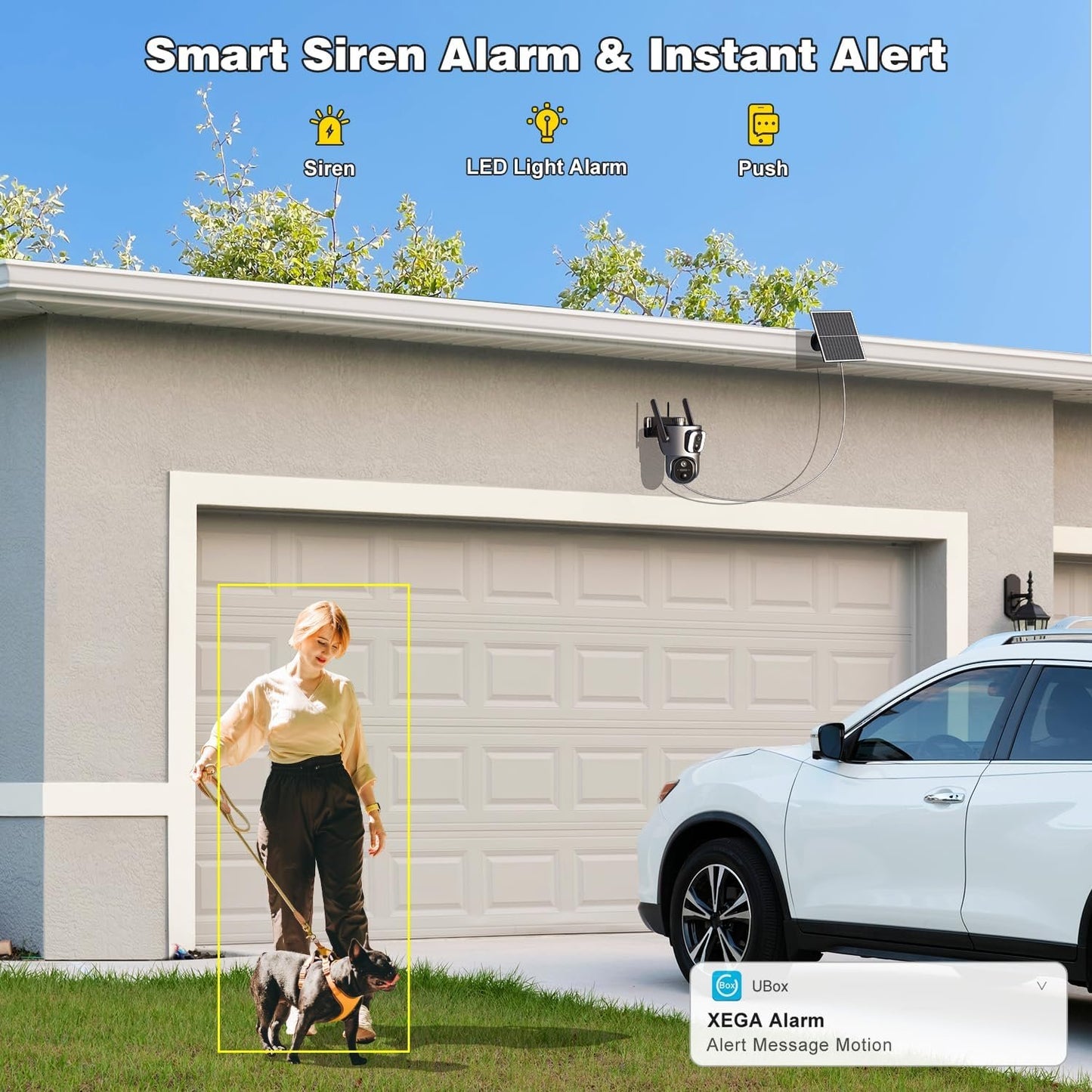 Xega 4Gã€Dual Lensã€‘ Security Camera Outdoor with SIM Card, 14400mAh Solar Powered Wireless No WiFi Security Camera, 2K HD PTZ CCTV with Human Detection Spotlight Siren Alert TF Cloud Storage IP66