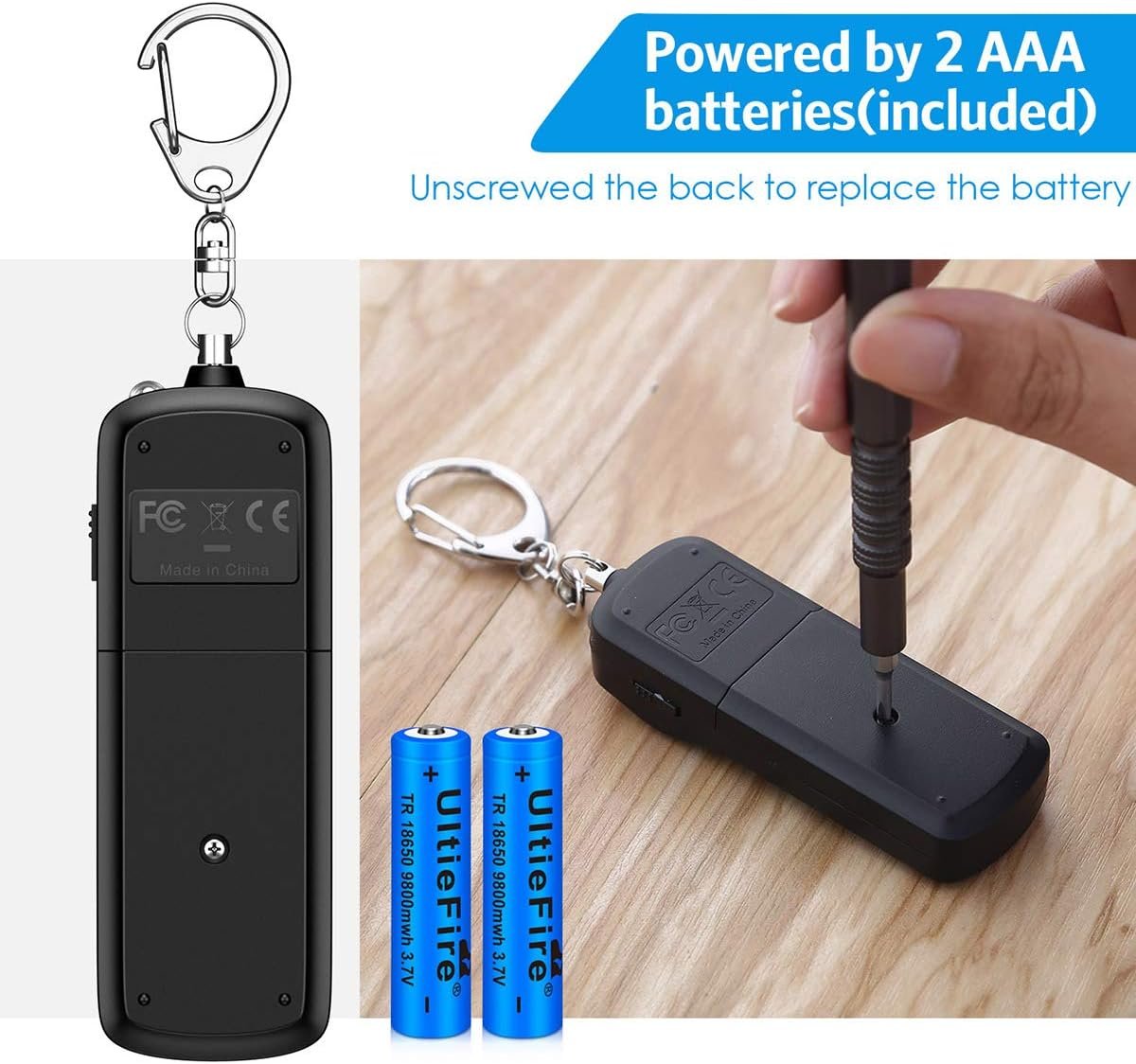 AMIR Safe Sound Personal Alarm Keychain for Women Protection - AMIR Safety Siren Keychain Loud Alarm - Personal Alert Device with LED Light - 130 dB Emergency Security Alert Key Chain Whistle, Black