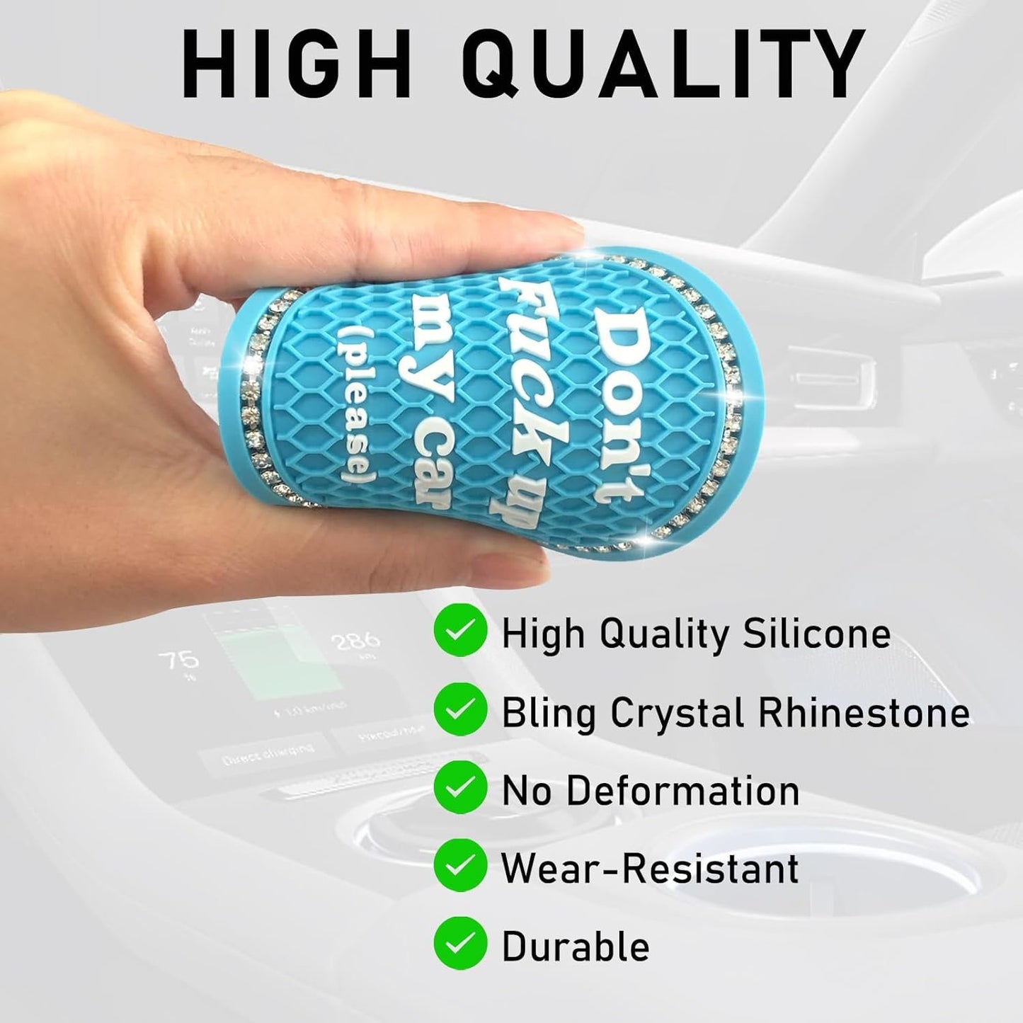 Kewucn 2 Pack Bling Car Cup Holder Coasters, 2.81 inch Anti-Slip Soft Rubber Crystal Rhinestone Auto Cup Insert Pad, Universal Vehicle Interior Decor Accessories for Car SUV Truck (Light Blue)