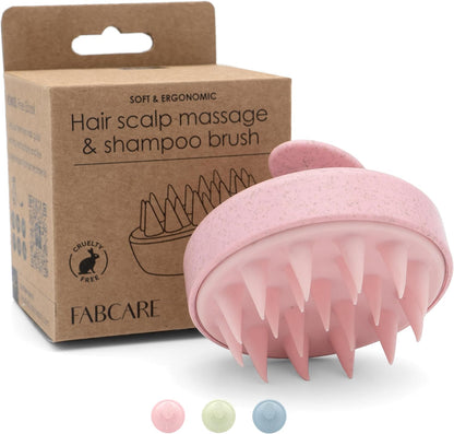 FABCARE Scalp Massager Silicone with Wheat Stems for Dry and Wet Hair, Stimulates Growth, Promotes Circulation and Supports the Wellness of Scalp (Pink)