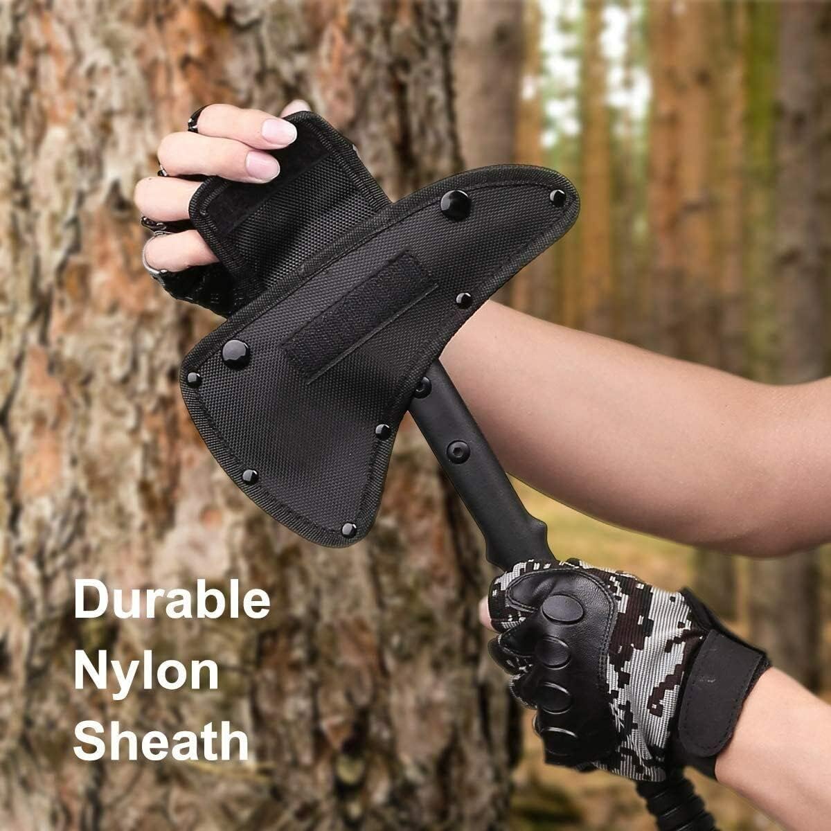 Tactical Tomahawk- Hatchet, Versatile Survival Tactical Axe and Emergency Breaching Tool with Spike for Outdoor Survival Hiking Camping with Non-Slip Handle and Sheath (Camouflage)