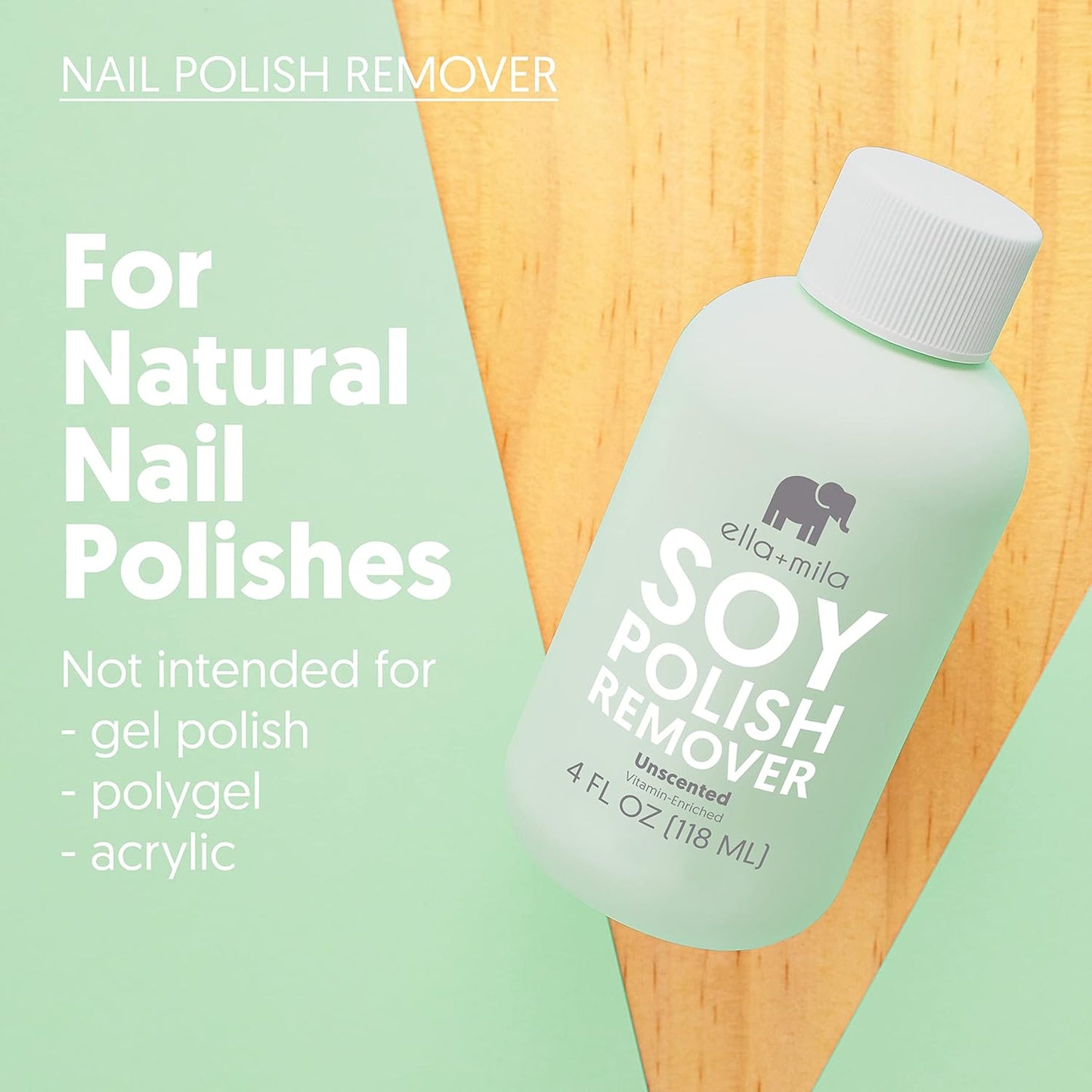 ella+mila Soy Nail Polish Remover Non-Acetone Nail Polish Remover - Non-Toxic Fingernail Polish Remover - For Natural Nail Polishes - Unscented & Enriched With Vitamins A, C & E(4 fl oz) Teal