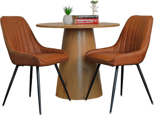 KOSSMAI Modern Round Dining Table with Wide Pedestal Base, 35", Wood Grain Finish, Anti-Tip Weighted Base,Oak or Black Color – Small Space & Kitchen Dining Table, (Oak)