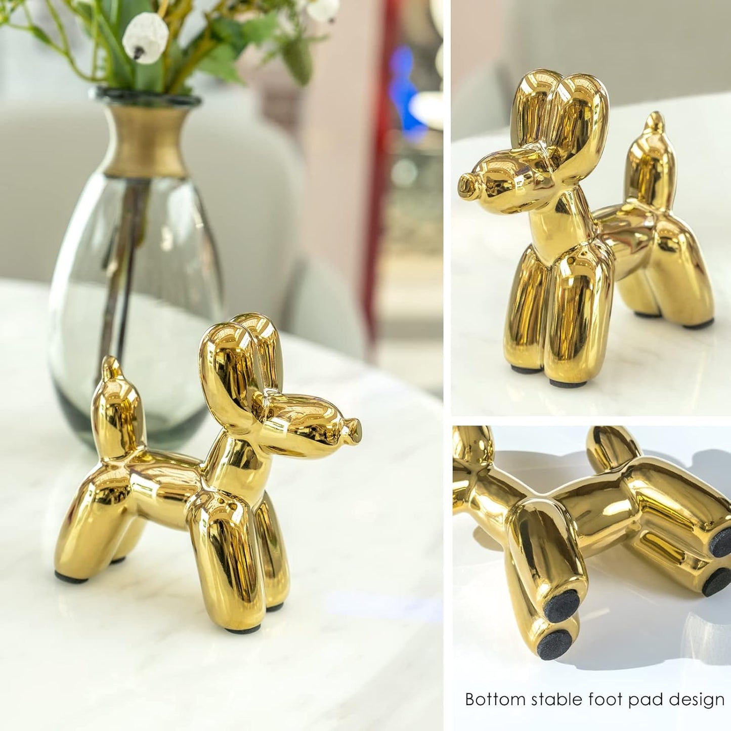 Notakia Cute Golden Electroplating Ceramics Balloon Dog Statue Crafts Living Room Desktop Decorations,Handmade Modern Small Ceramic Animal Statue Ornament Home Decor Accents