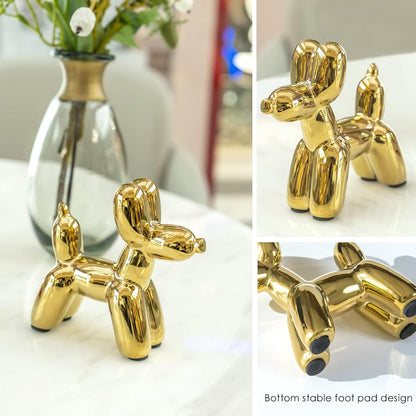 Notakia Cute Golden Electroplating Ceramics Balloon Dog Statue Crafts Living Room Desktop Decorations,Handmade Modern Small Ceramic Animal Statue Ornament Home Decor Accents