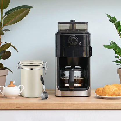 Pitmoly Airtight Coffee Canister with CO2 Valve,2.8L Food Storage Container, 32OZ Stainless Steel Coffee Storage Jar with Date Tracker and Measuring Scoop for Coffee Beans, Grounds, Sugar and Flour