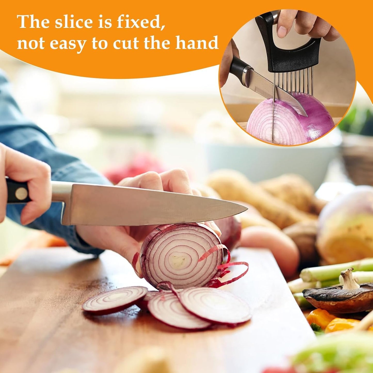 TIVUNORON 2 Pcs Onion Holder for Slicing, Onion Fork Steel for Vegetables, Vegetable Cutting Auxiliary Tool for Tomato Potato Lemon Oranges Kitchen Gadgets