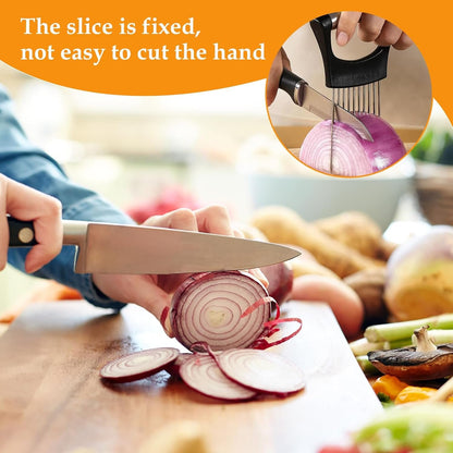 TIVUNORON 2 Pcs Onion Holder for Slicing, Onion Fork Steel for Vegetables, Vegetable Cutting Auxiliary Tool for Tomato Potato Lemon Oranges Kitchen Gadgets
