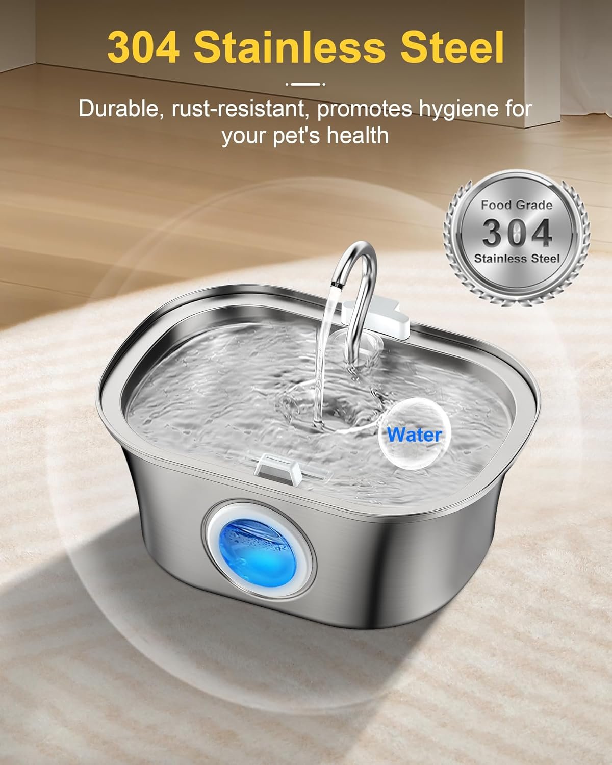 Stainless Steel Cat Water Fountain, 108oz/3.2L Automatic Pet Fountain Dog Water Dispenser & Pet Water-Bowl Cat Drinking Fountain with Ultra-Quiet Pump for Cats Feeding & Watering Supplies