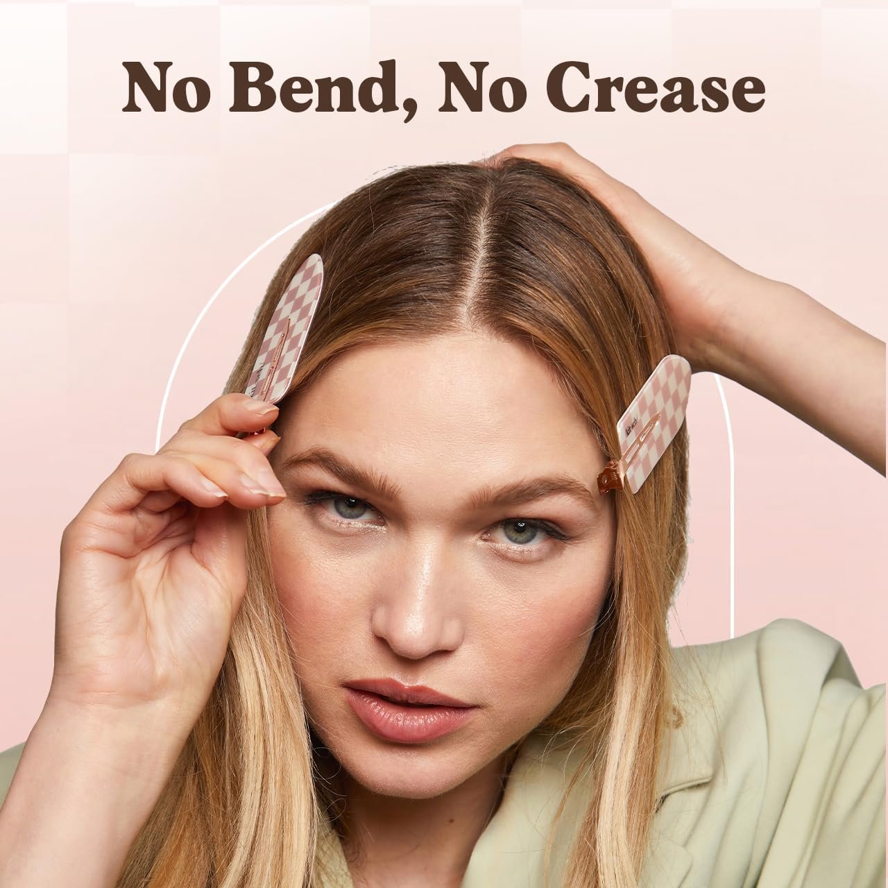 Kitsch Creaseless Hair Clips for Women, No Bend No Crease Styling Clip, Recycled Acrylic Makeup Hair Clips, Hairstyling - Terracotta (Checkered), 2pcs