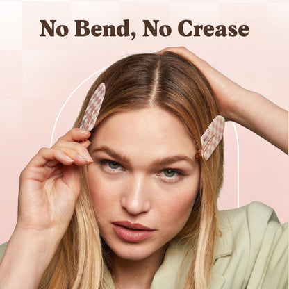 Kitsch Creaseless Hair Clips for Women, No Bend No Crease Styling Clip, Recycled Acrylic Makeup Hair Clips, Hairstyling - Terracotta (Checkered), 2pcs