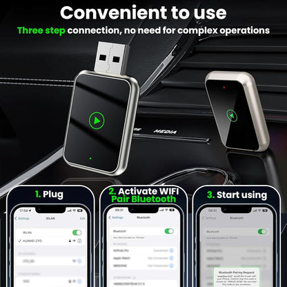 2 in 1 Wireless Carplay and Android Automatic Adapter, Mini Wireless Carplay Convert Factory Wired Carplay to Wireless, Wireless Carplay Adapter for IP-Hone iOS 10+ and Android 11+