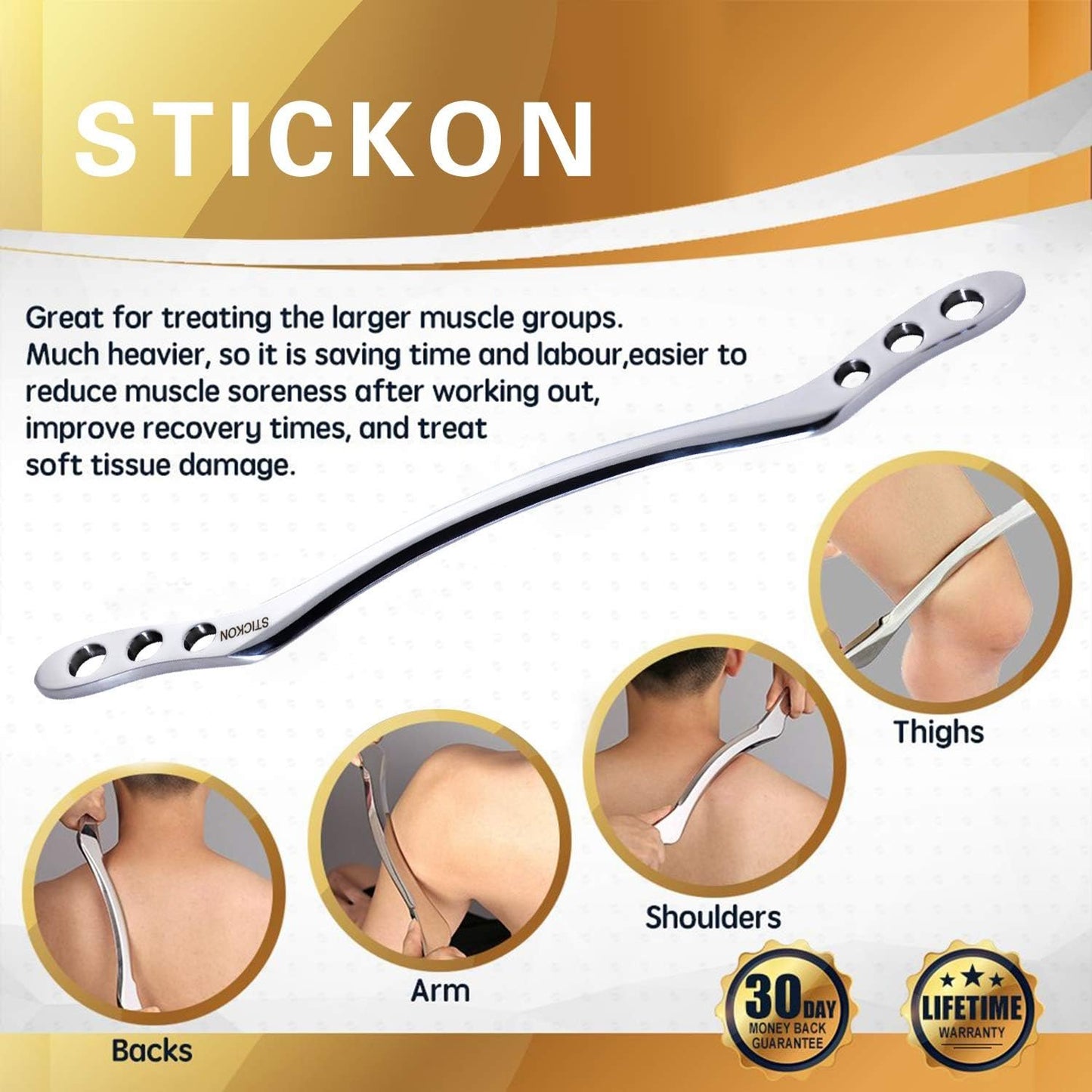 Stainless Steel Gua Sha Scraping Massage Tool myofascial release tools for Soft Tissue Therapy and Reduce Back, Legs, Arms,Neck,Shoulder Muscle Pain (A Long)