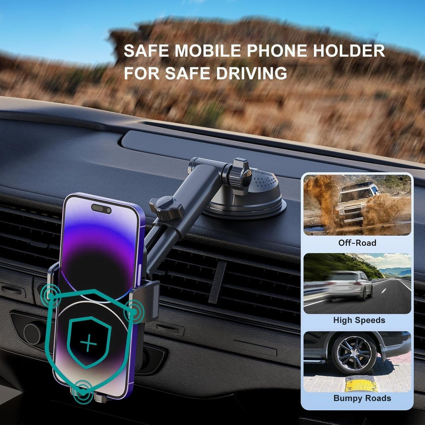 Car Phone Holder Phone Mount for Car Windshield Dashboard Automotive [Super Stable] Automobile Cell Phone Holder Fit for Most iPhone Android Smartphone