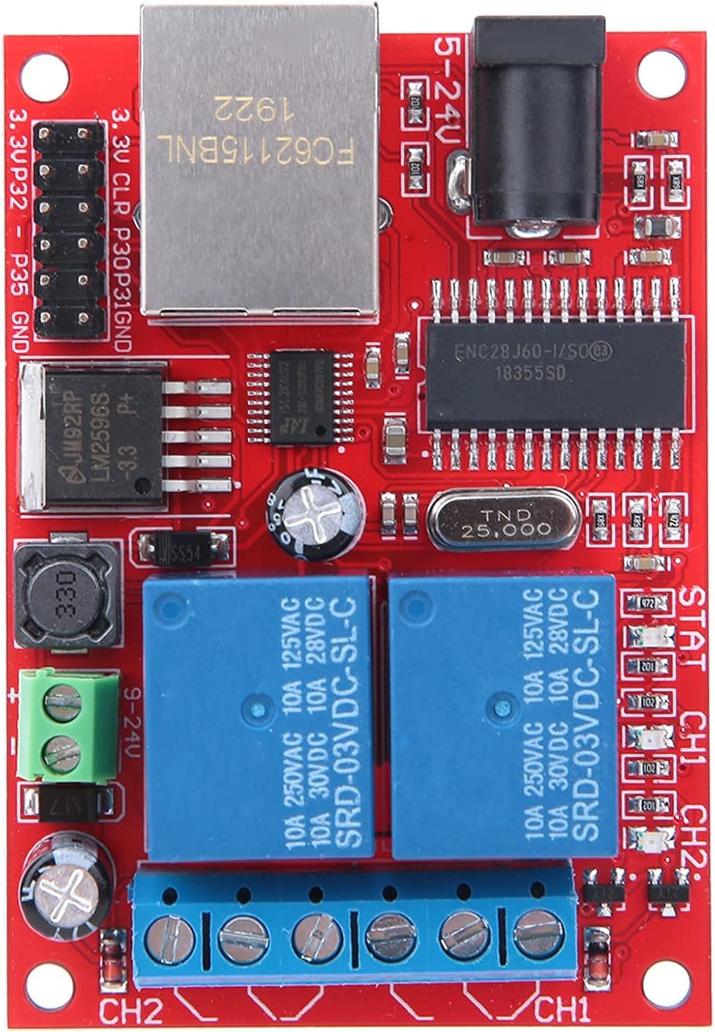 Controller Module LAN Ethernet 2 Way Relay Board Delay Switch DC5V-24V for Smart Home Automation