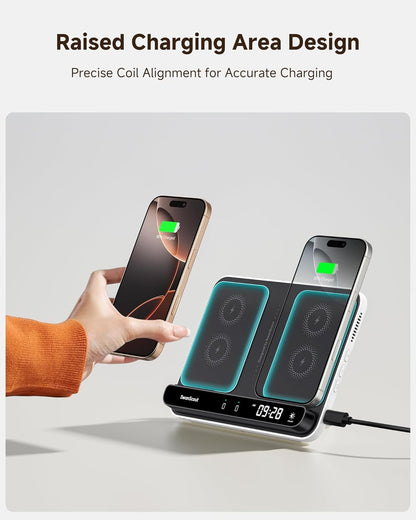 SwanScout 710A Dual Wireless Charger for Phone, Wireless Charging Station for Apple Watch 10/9/8/7/6/5/4/3/2/SE 2&AirPods 4, Wireless Charger for 2 iPhone