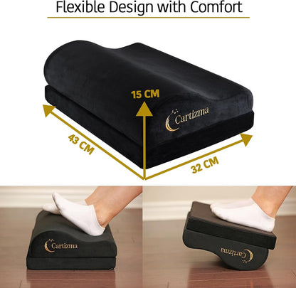 Cartizma Ergonomic Foot Rest for Under Desk at Work - Wavy Shaped for Heel Support, Memory Foam, Anti-Slip, Washable Cover - Office & Gaming Footrest, Back & Leg Pain Relief, Desk Foot Stool (black)