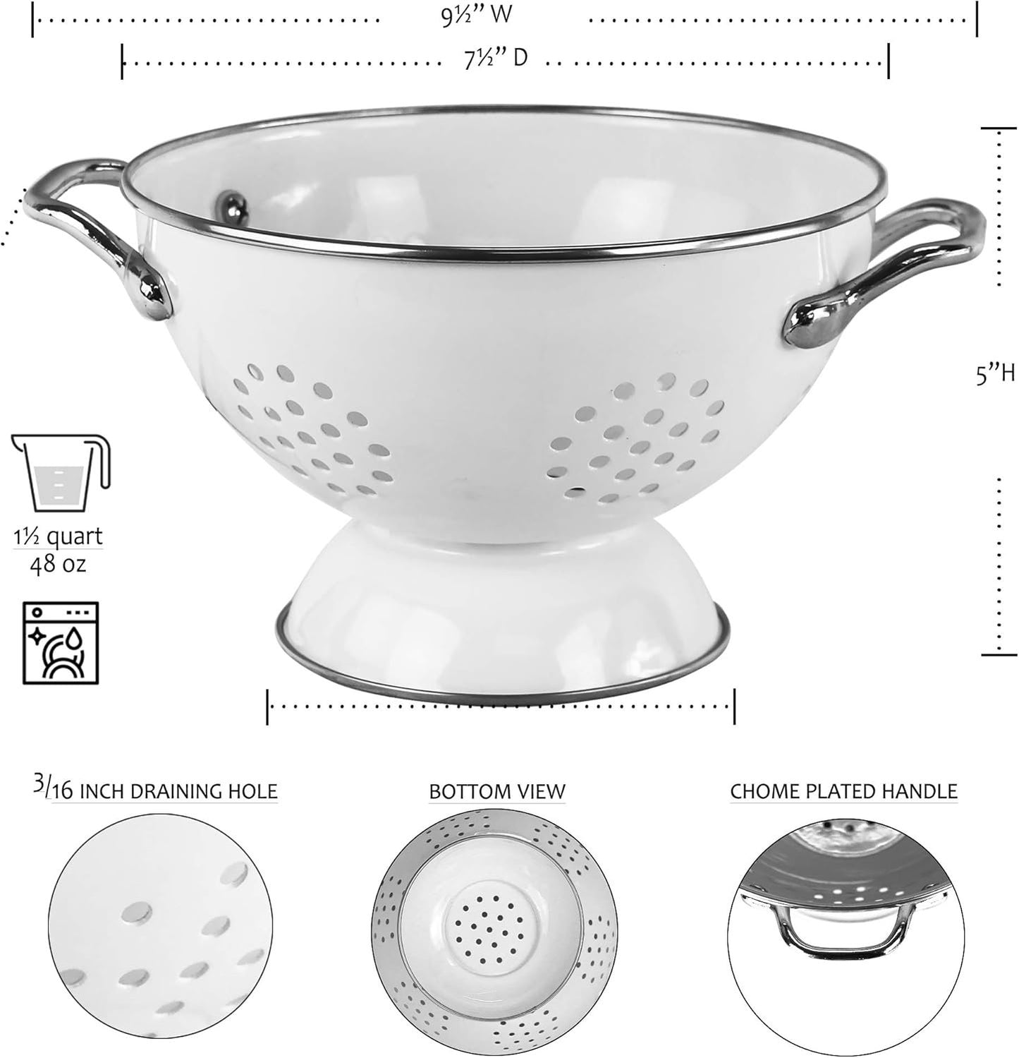 Reston Lloyd Food Prep Strainer Steel Colander, 1.5 QT (48 OZ/1.4 L), Pink